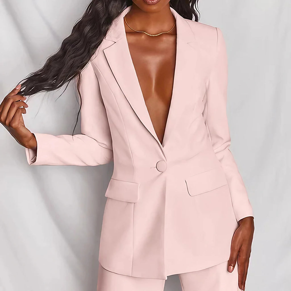 Tailleur pantalon femme, blazer et pantalon, sept coloris, rose clair