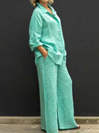 Ensemble tailleur femme en coton et lin, du S au 5XL, vert