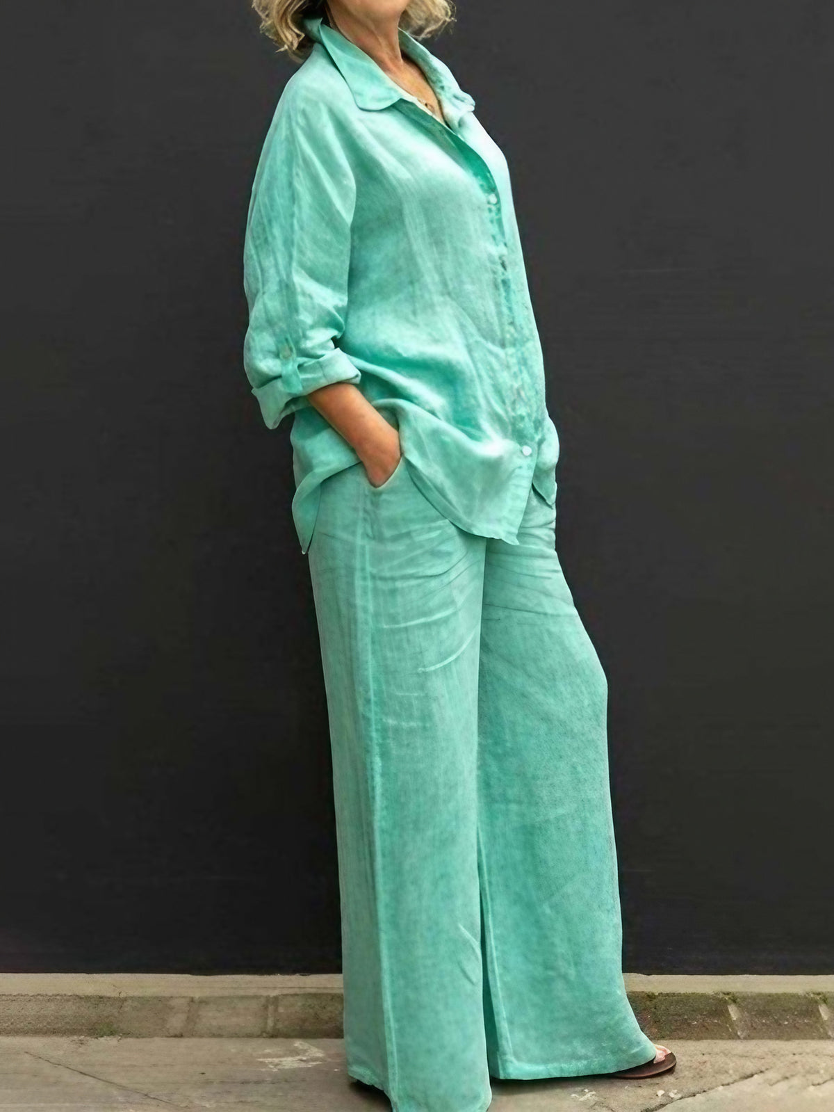 Ensemble tailleur femme en coton et lin, du S au 5XL, vert