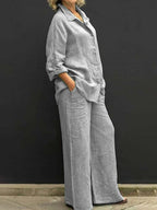 Ensemble tailleur femme en coton et lin, du S au 5XL, gris clair