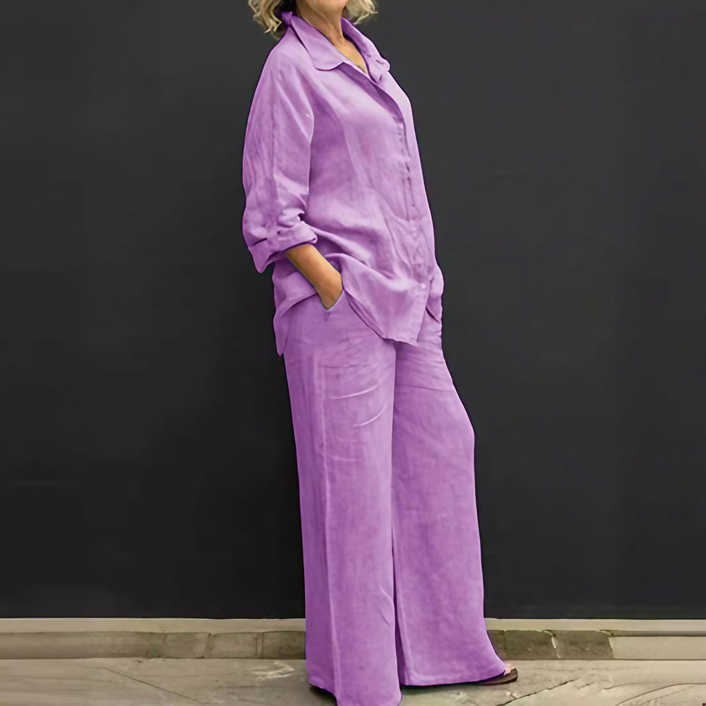 Ensemble tailleur femme en coton et lin, du S au 5XL, lilas