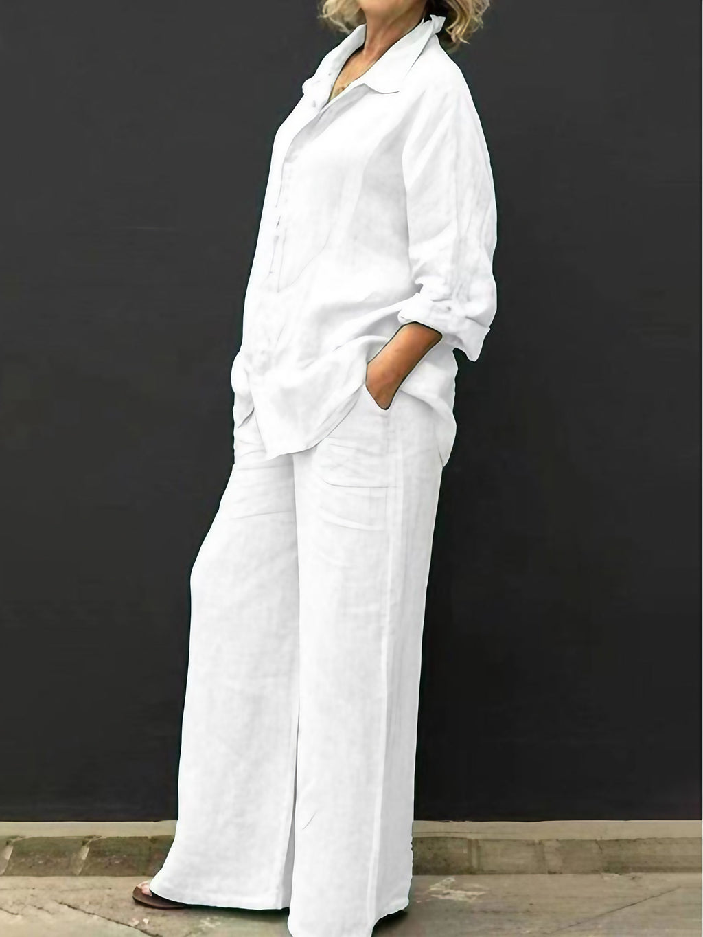 Ensemble tailleur femme en coton et lin, du S au 5XL, blanc
