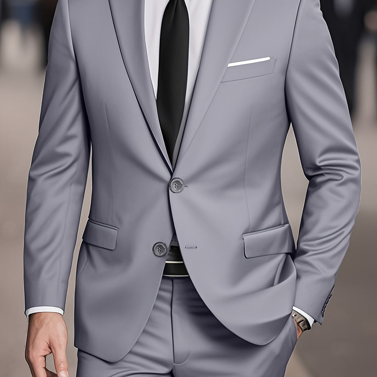 Costume homme deux pièces, veste à col revers et pantalon, gris