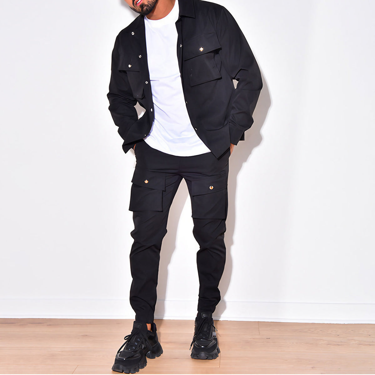 Ensemble cargo homme veste et pantalon slim, cinq coloris