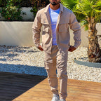 Ensemble cargo homme veste et pantalon slim, cinq coloris, marron
