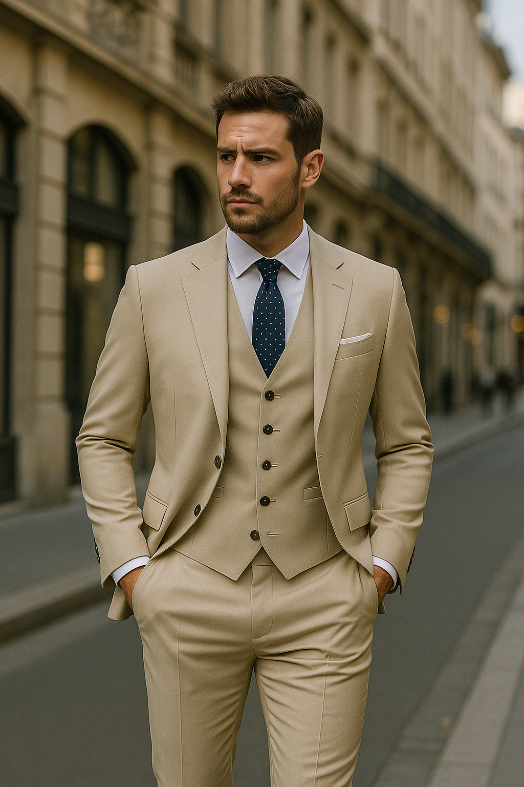 Costume homme 3 pièces, veste, gilet et pantalon, neuf coloris