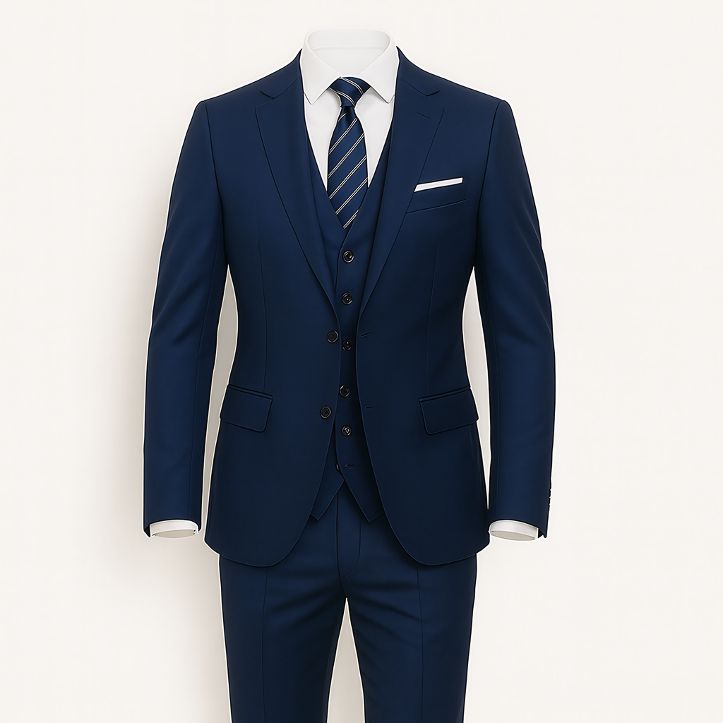 Costume homme 3 pièces, veste, gilet et pantalon, neuf coloris, bleu marine