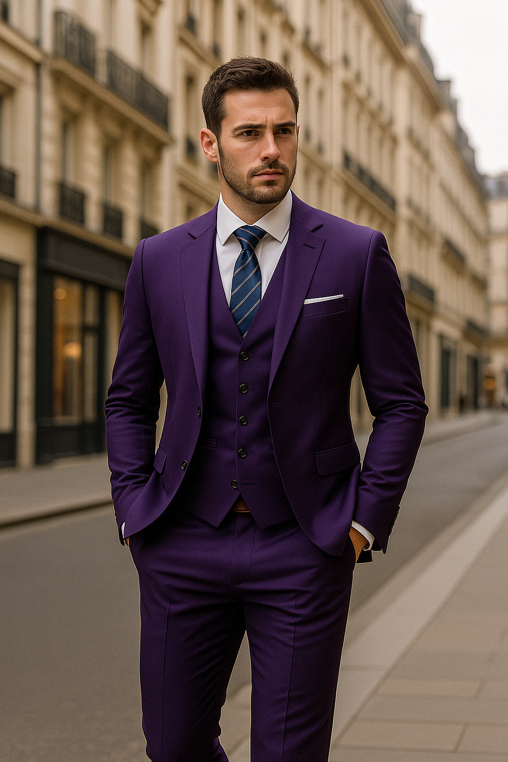 Costume homme 3 pièces, veste, gilet et pantalon, neuf coloris