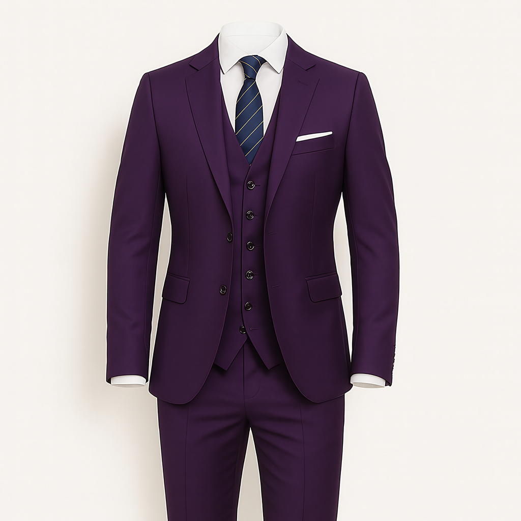Costume homme 3 pièces, veste, gilet et pantalon, neuf coloris, pourpre