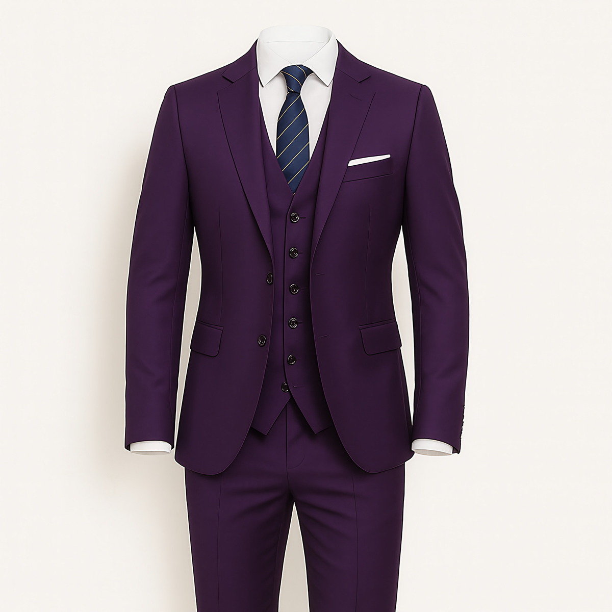Costume homme 3 pièces, veste, gilet et pantalon, neuf coloris, pourpre