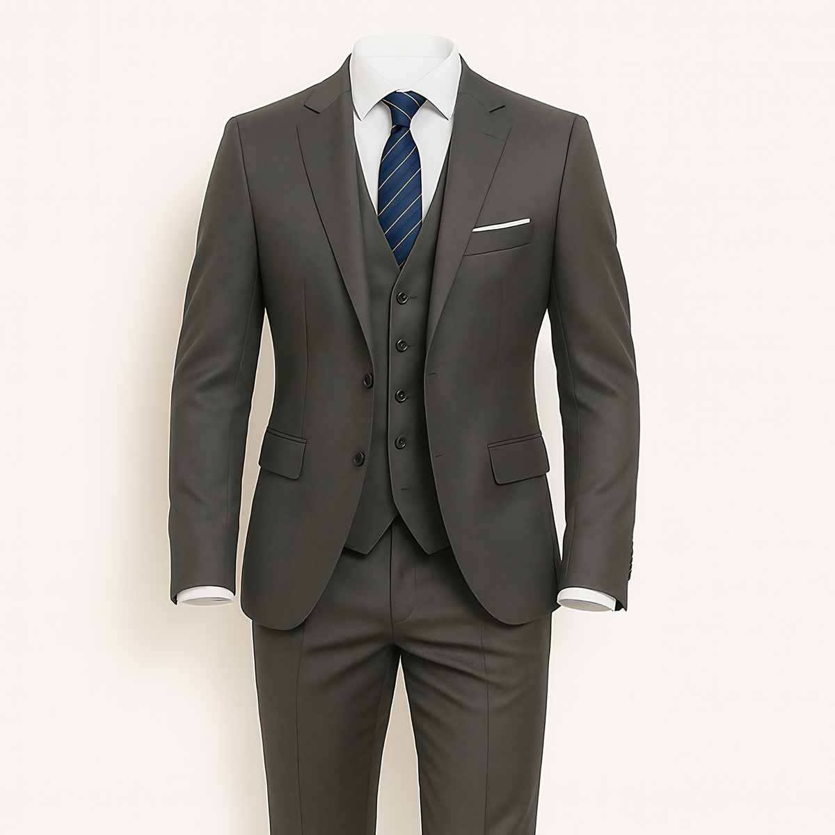Costume homme 3 pièces, veste, gilet et pantalon, neuf coloris, gris foncé