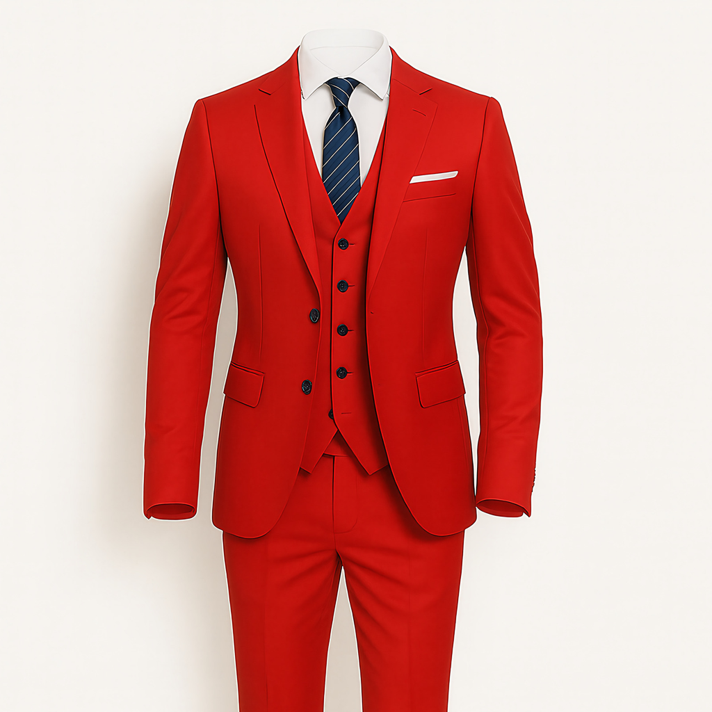Costume homme 3 pièces, veste, gilet et pantalon, neuf coloris, rouge