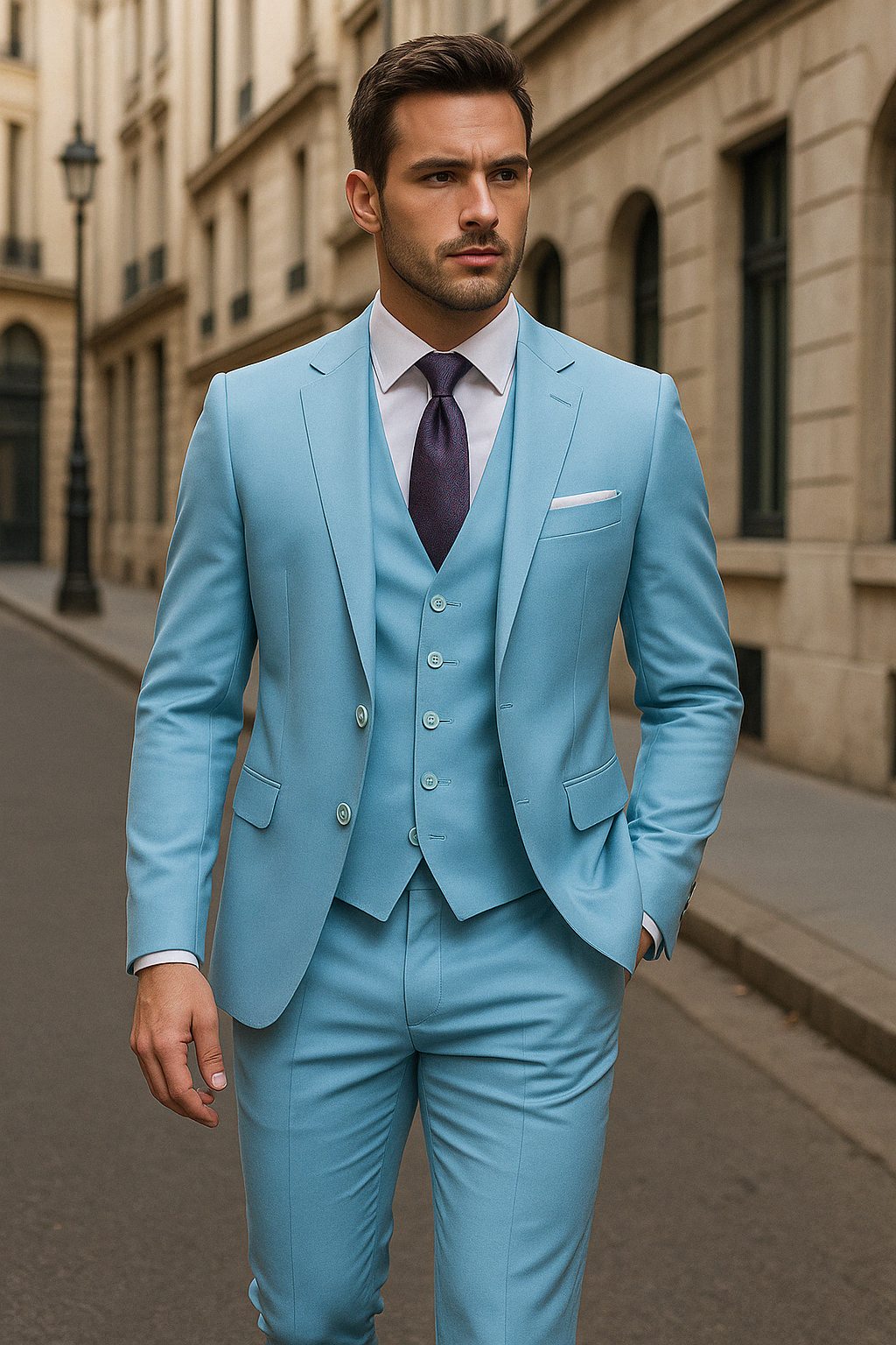 Costume homme 3 pièces, veste, gilet et pantalon, neuf coloris