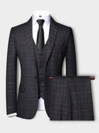 Costume trois pièces homme à carreaux, veste, gilet et pantalon, noir