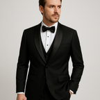 Costume 3 pièces homme coupe slim, veste, gilet et pantalon, noir