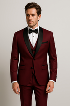 Costume 3 pièces homme coupe slim, veste, gilet et pantalon, pourpre
