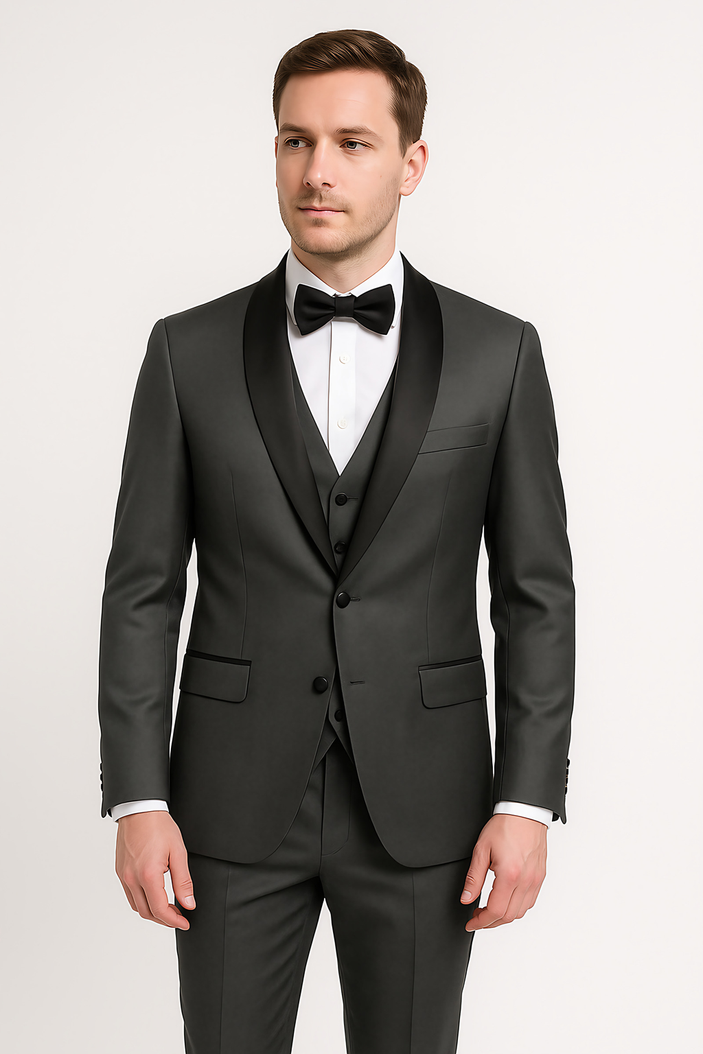 Costume 3 pièces homme coupe slim, veste, gilet et pantalon, gris