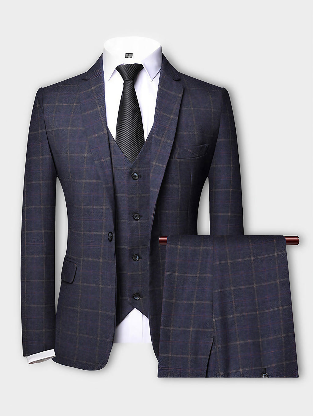 Costume 3 pièces homme à carreaux, coupe ajustée, du XS au 2XL