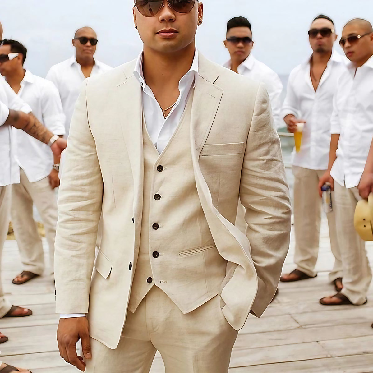Costume de mariage d'été homme 3 pièces, dix coloris, beige