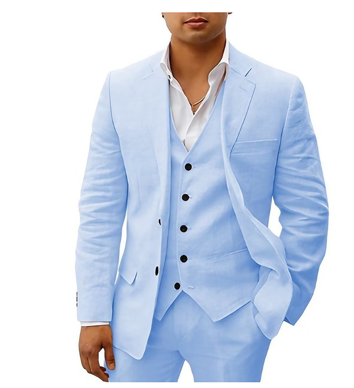 Costume de mariage d'été homme 3 pièces, dix coloris, bleu clair