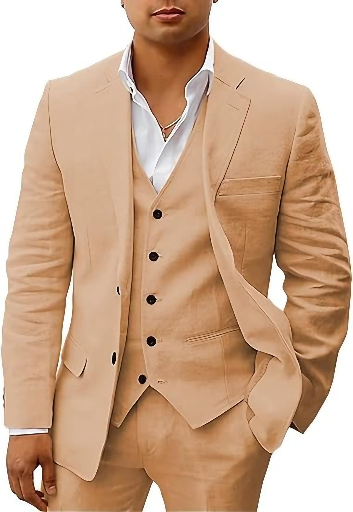 Costume de mariage d'été homme 3 pièces, dix coloris, marron clair