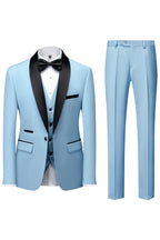 Costume homme avec veste, pantalon et écharpe assortie, onze coloris, bleu clair