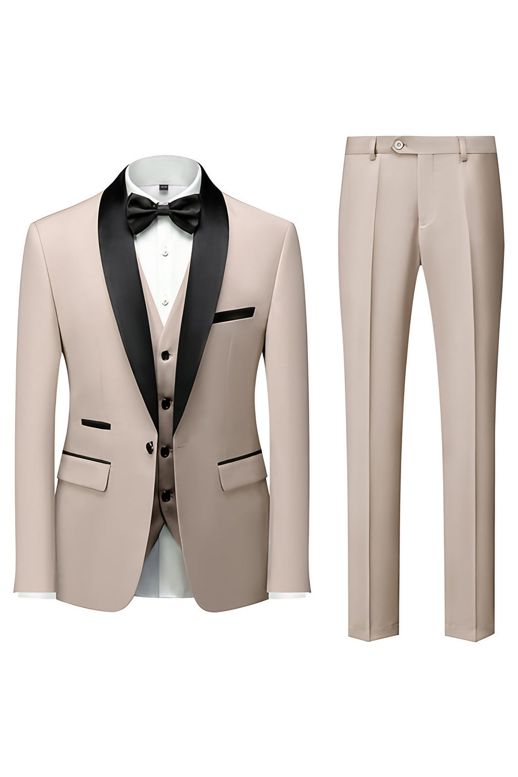 Costume homme avec veste, pantalon et écharpe assortie, onze coloris, kaki clair