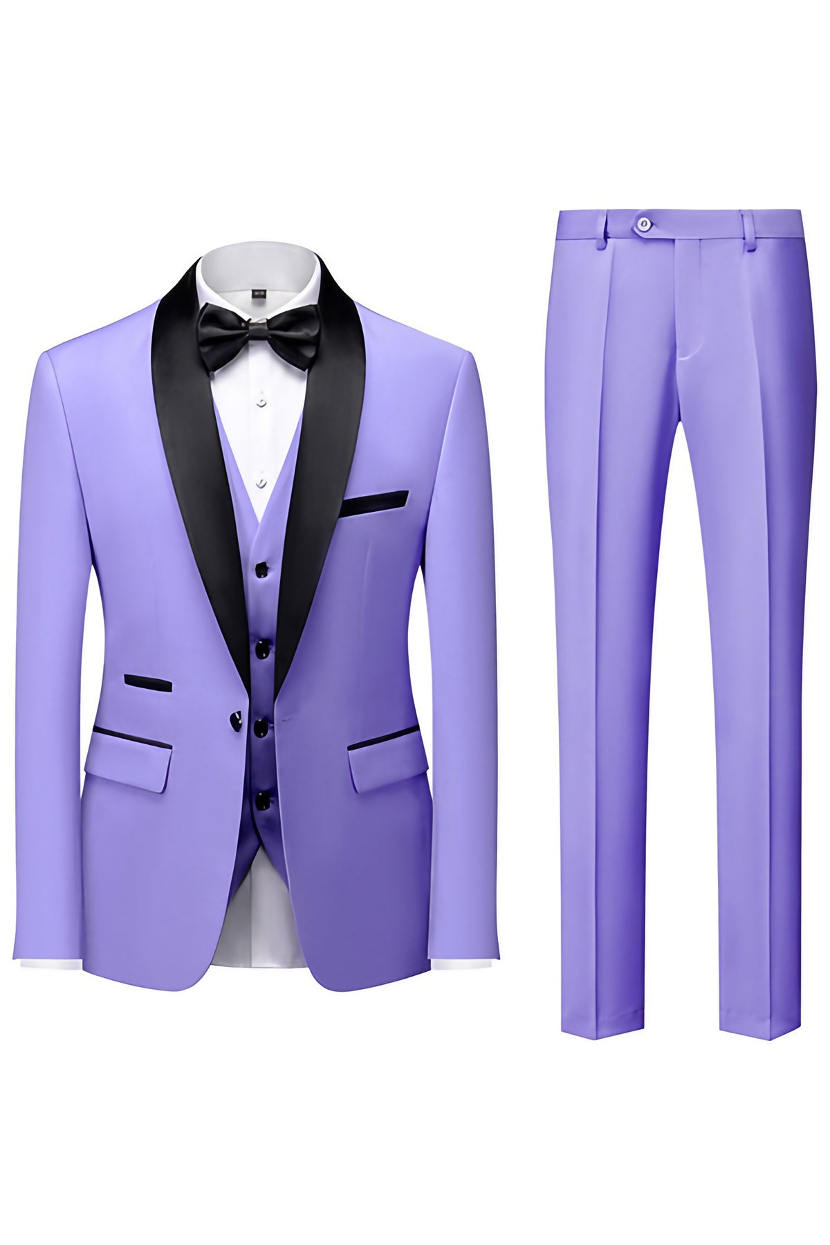 Costume homme avec veste, pantalon et écharpe assortie, onze coloris, lila