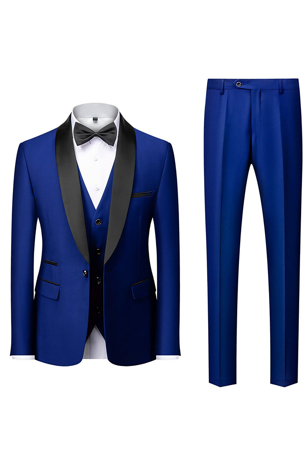 Costume homme avec veste, pantalon et écharpe assortie, onze coloris, bleu roi