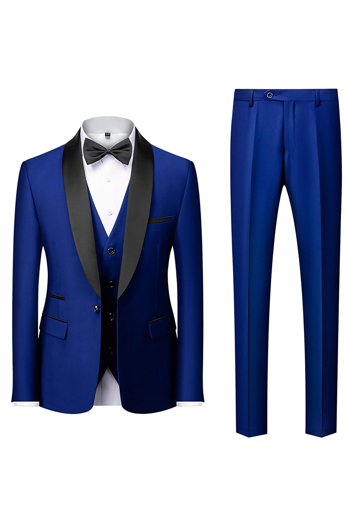 Costume homme avec veste, pantalon et écharpe assortie, onze coloris, bleu roi