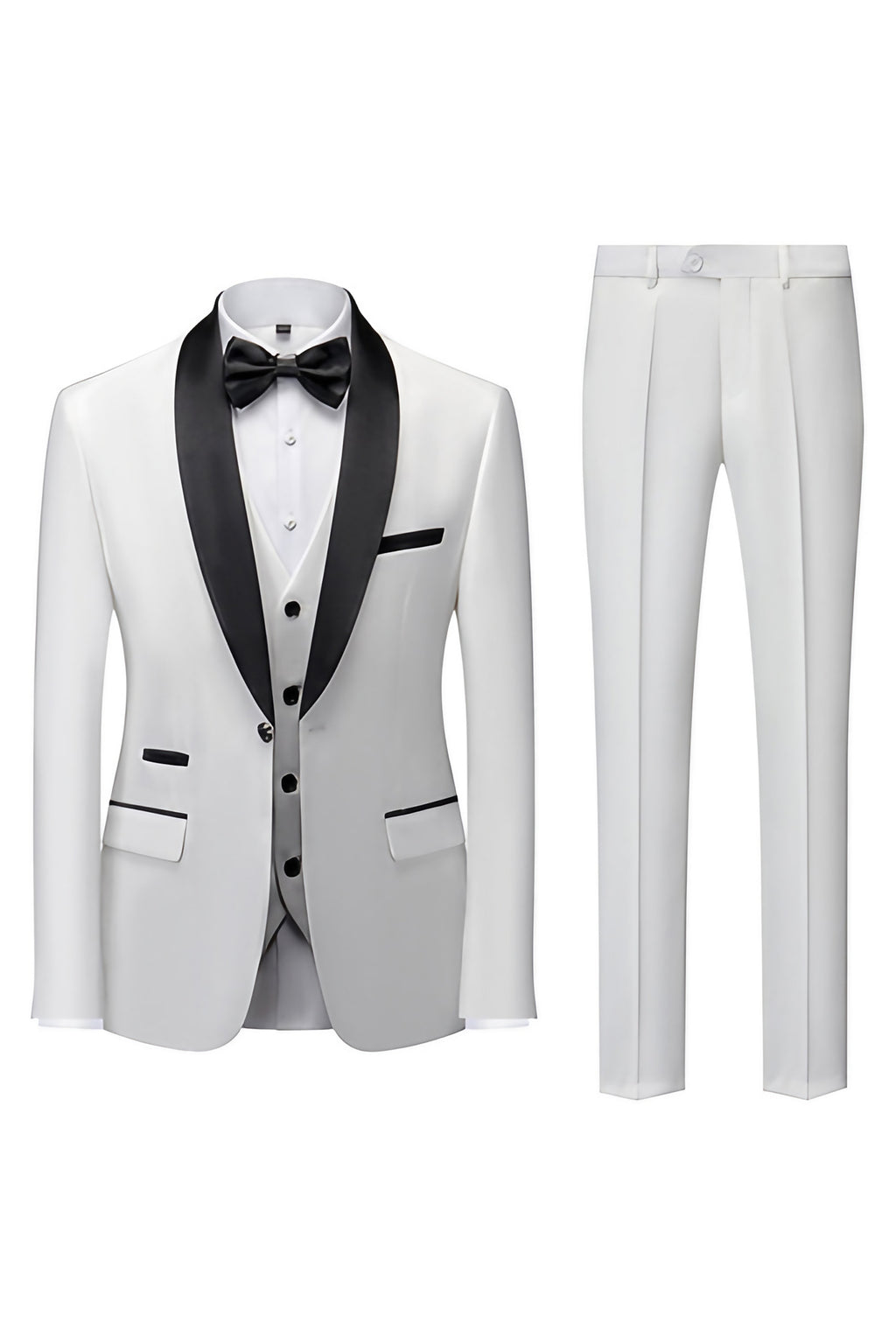 Costume homme avec veste, pantalon et écharpe assortie, onze coloris, blanc
