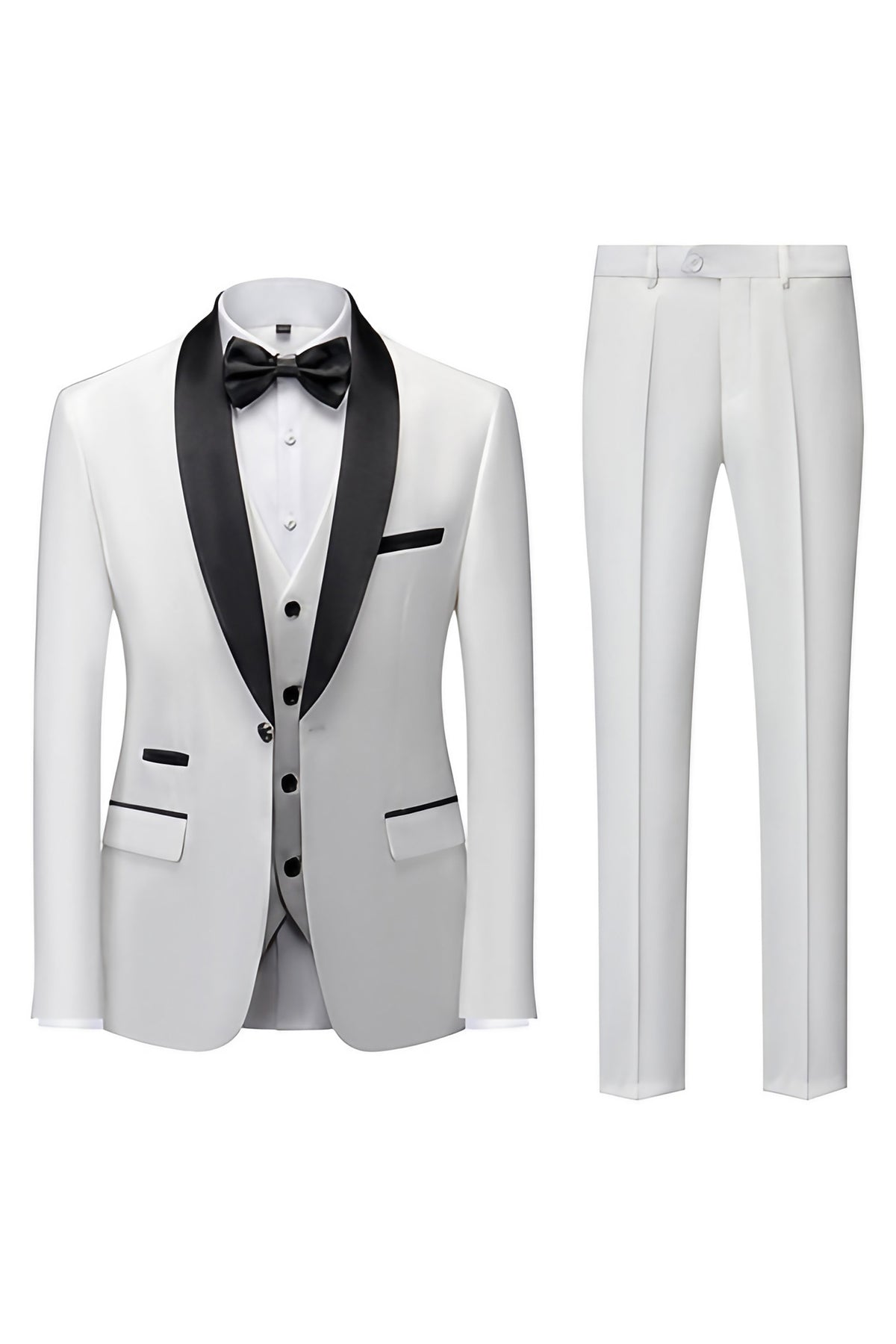 Costume homme avec veste, pantalon et écharpe assortie, onze coloris, blanc