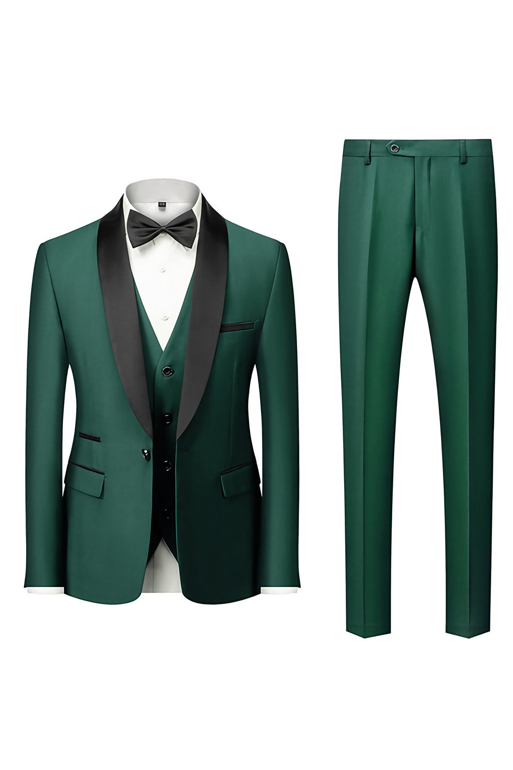 Costume homme avec veste, pantalon et écharpe assortie, onze coloris, vert foncé