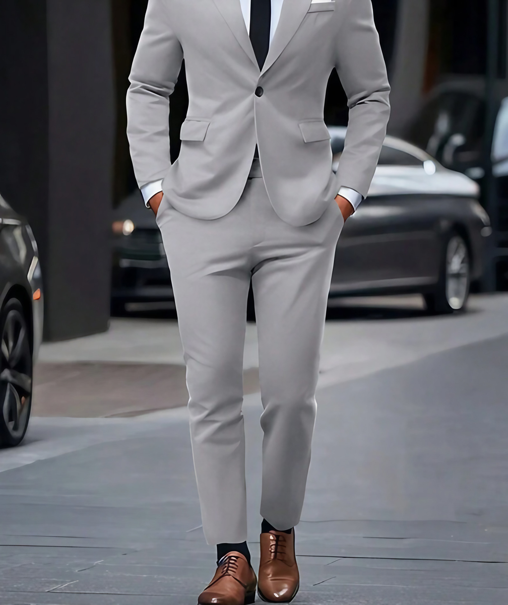 Costume homme deux pièces, veste structurée et pantalon, 13 coloris, gris clair