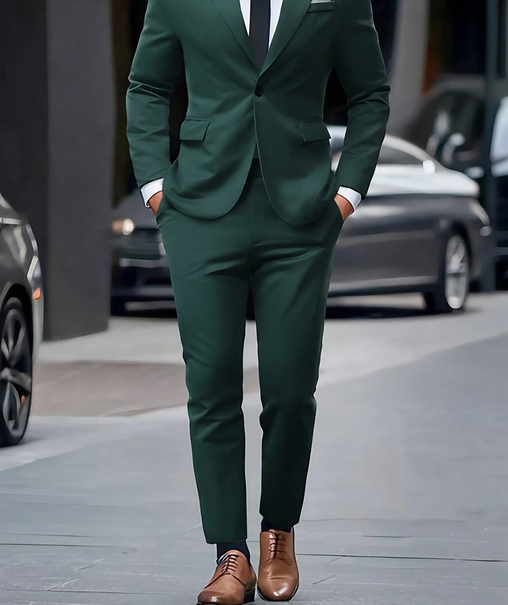 Costume homme deux pièces, veste structurée et pantalon, 13 coloris, vert foncé