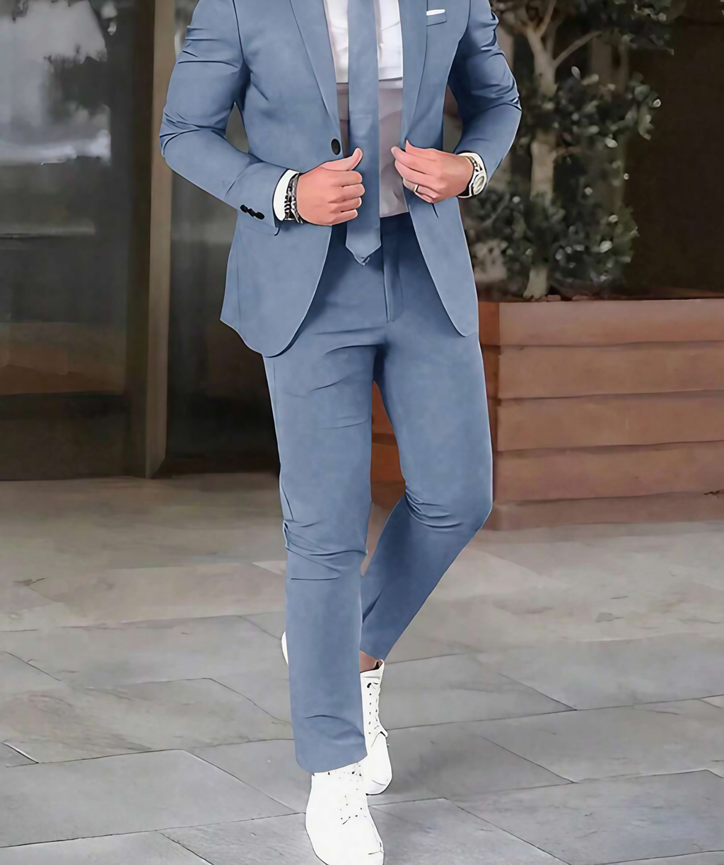 Costume homme deux pièces, veste structurée et pantalon, 13 coloris, gris-bleu