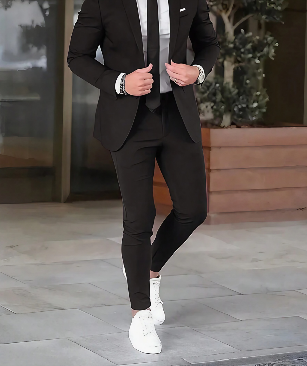 Costume homme deux pièces, veste structurée et pantalon, 13 coloris, noir