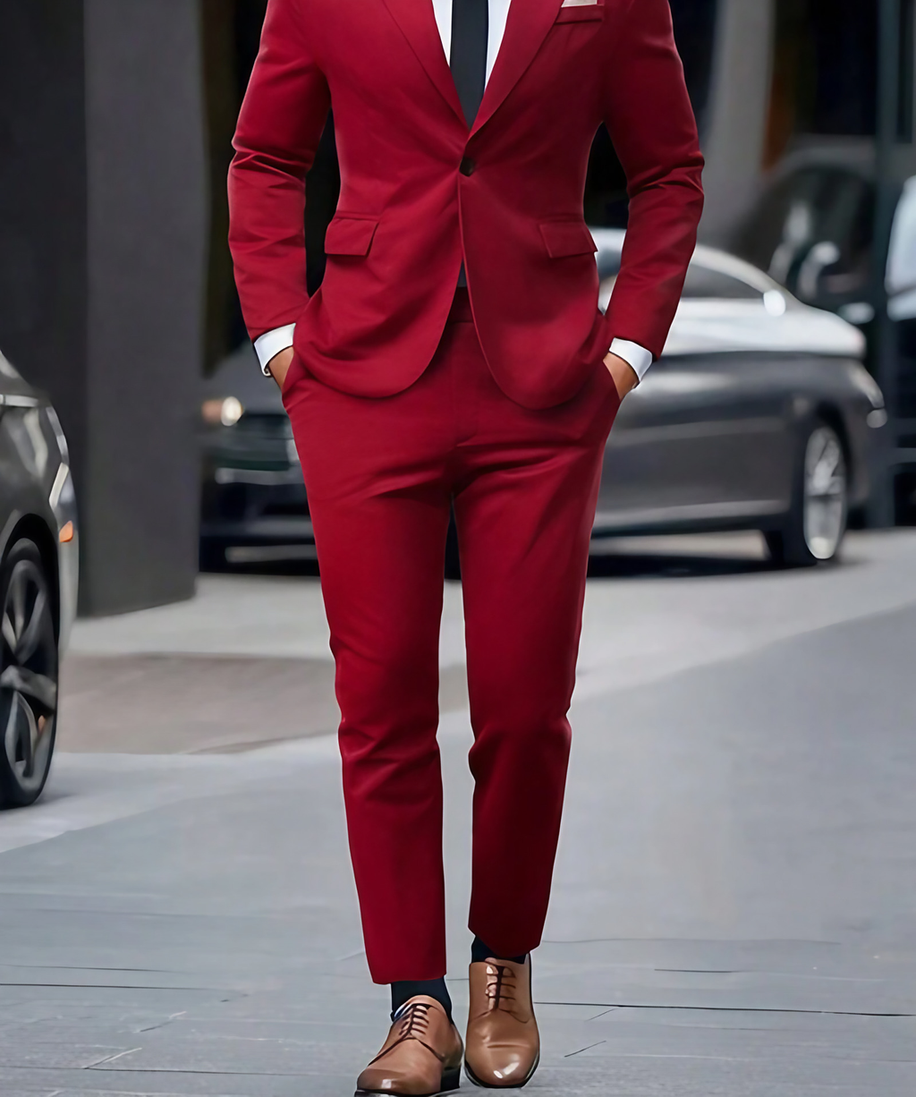 Costume homme deux pièces, veste structurée et pantalon, 13 coloris, rouge
