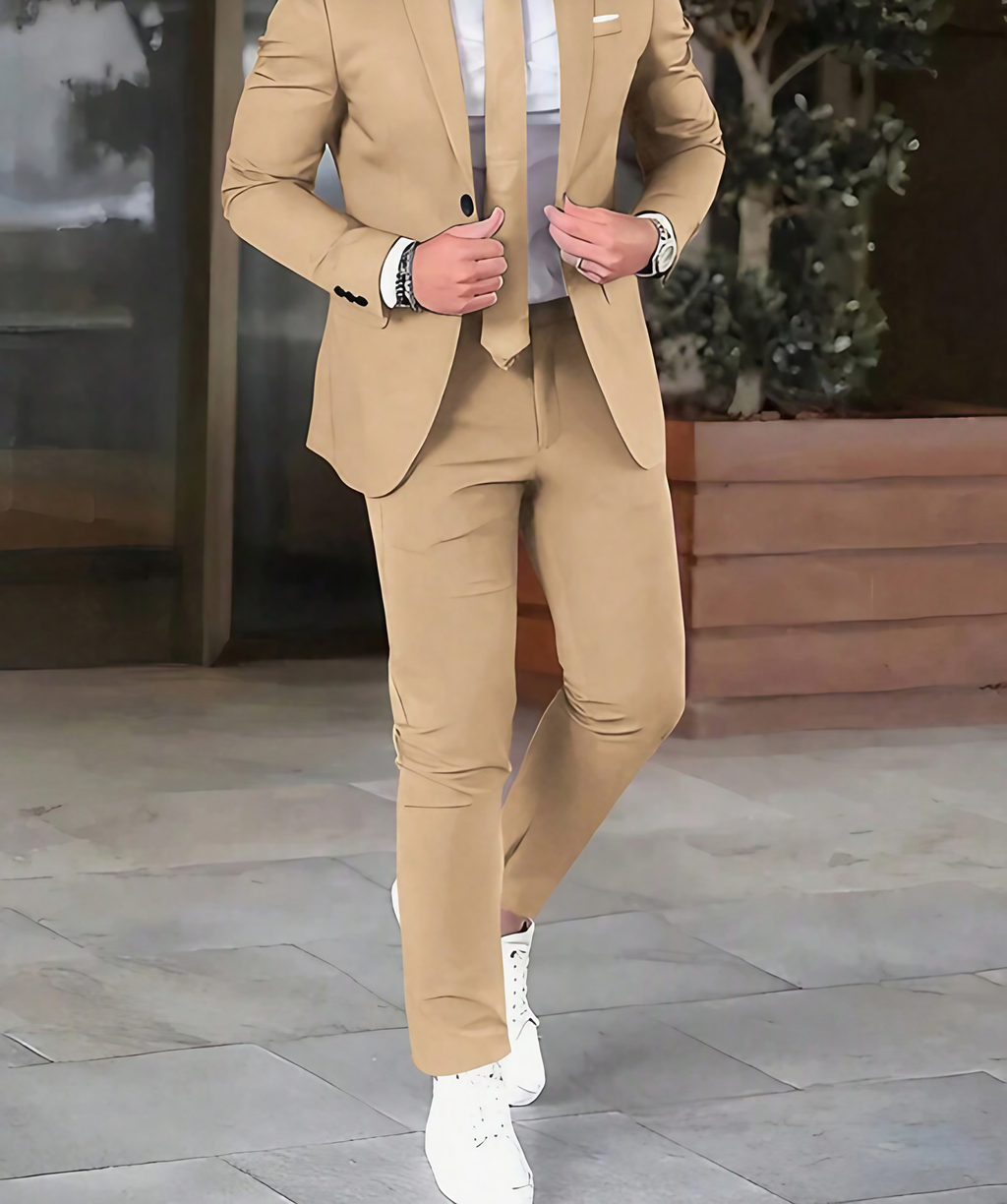 Costume homme deux pièces, veste structurée et pantalon, 13 coloris, kaki