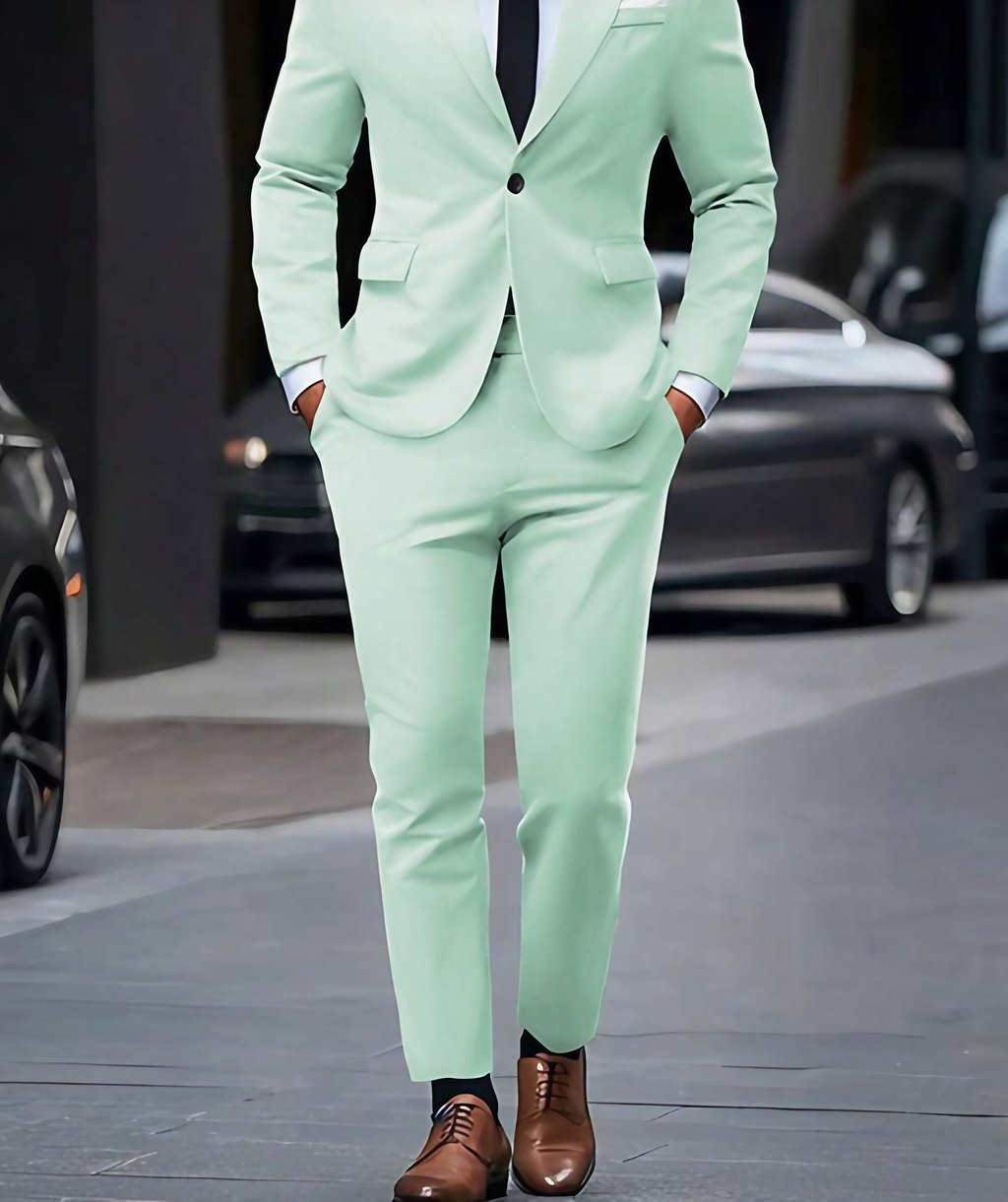 Costume homme deux pièces, veste structurée et pantalon, 13 coloris, vert menthe