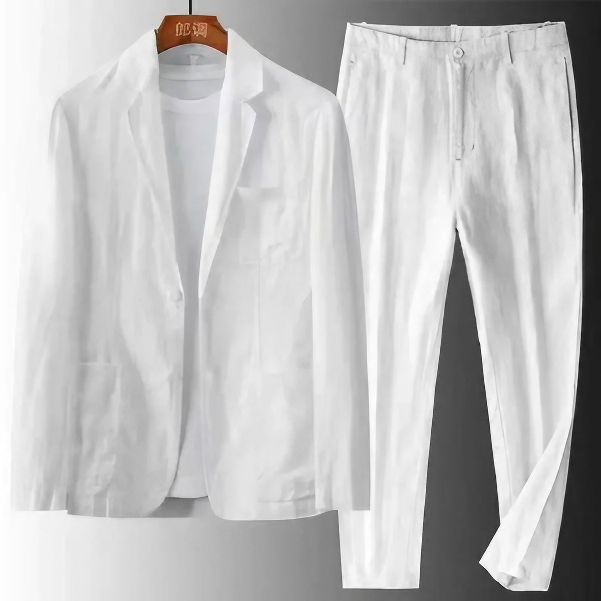 Costume homme deux pièces, veste et pantalon assortis, blanc