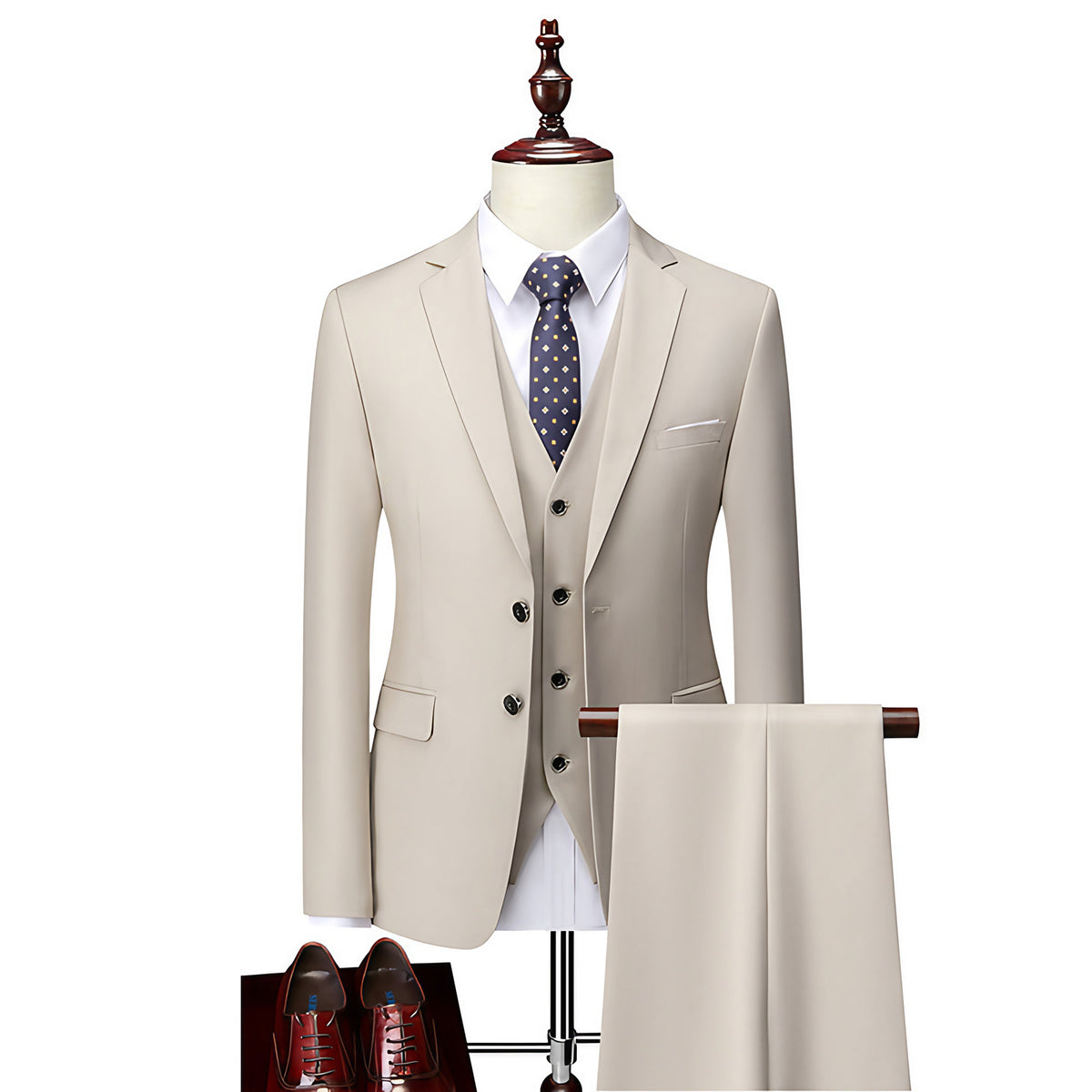 Costume trois pièces homme coupe ajustée, douze coloris, kaki