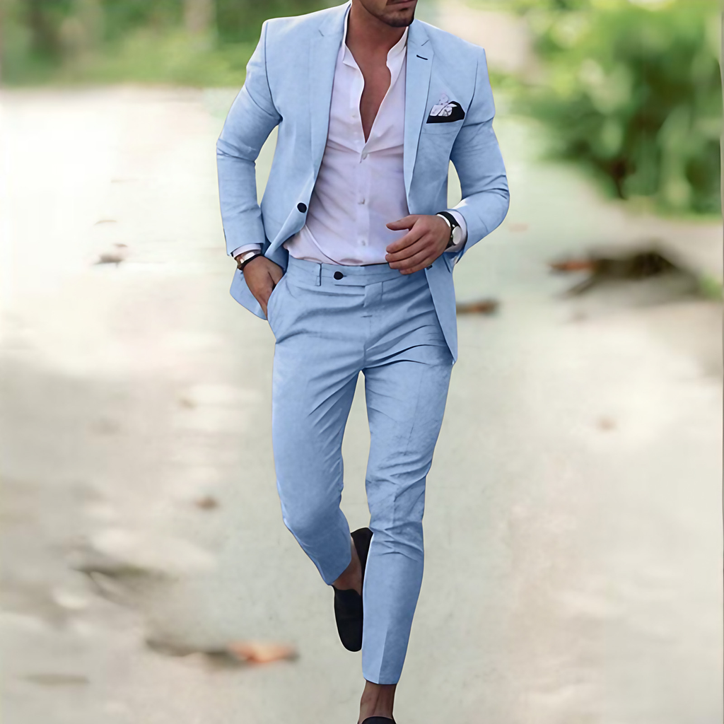Costume homme veste et pantalon assortis, sept coloris, XXS au 3XL, bleu clair