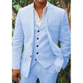 Costume 3 pièces homme : veste, gilet et pantalon, huit coloris, bleu clair
