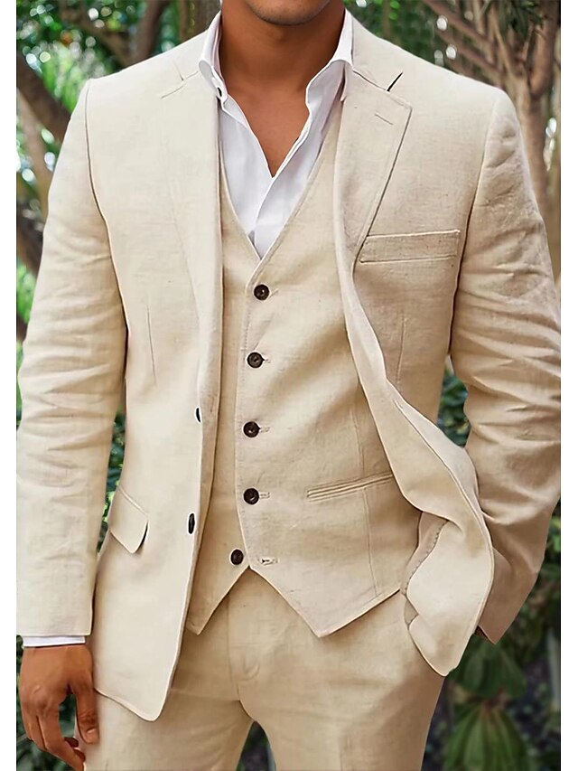Costume 3 pièces homme : veste, gilet et pantalon, huit coloris, beige