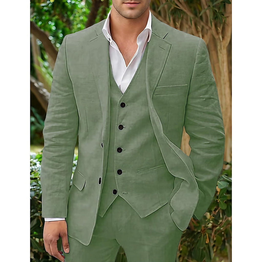 Costume 3 pièces homme : veste, gilet et pantalon, huit coloris, vert
