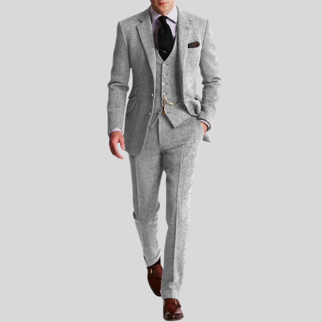 Costume en tweed homme 3 pièces, coupe slim, six coloris