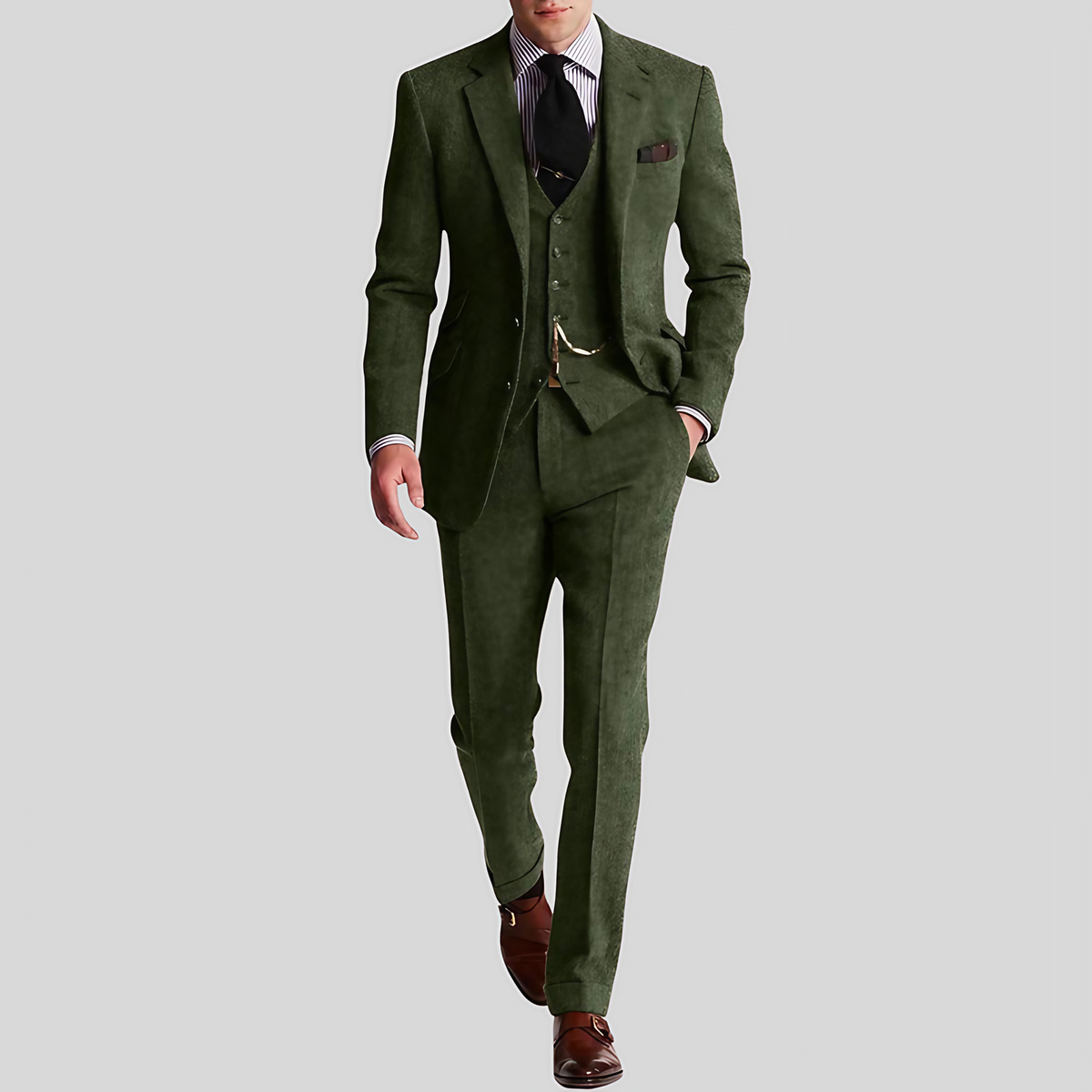 Costume en tweed homme 3 pièces, coupe slim, six coloris, vert