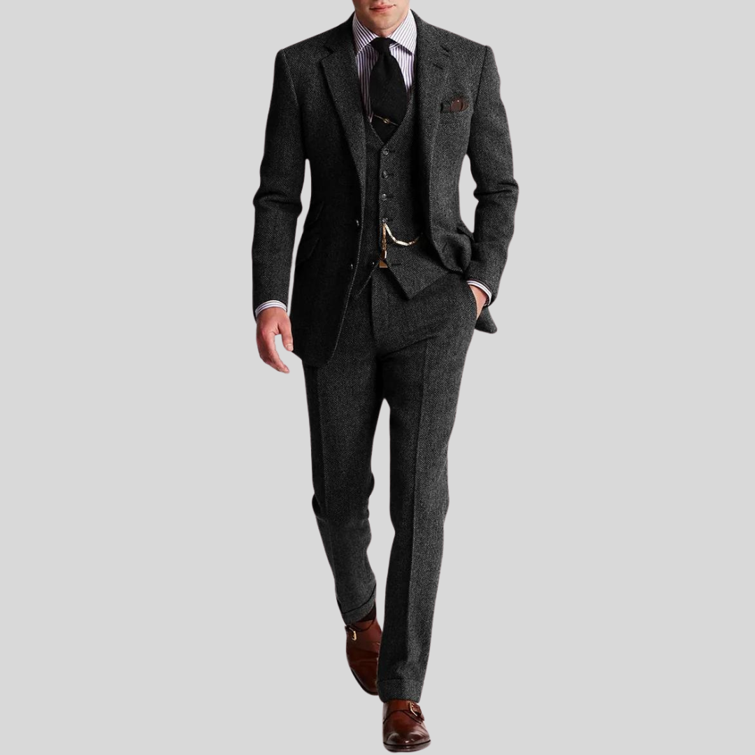 Costume en tweed homme 3 pièces, coupe slim, six coloris