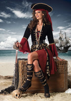 Déguisement de pirate femme rouge avec chapeau, du M au 3XL